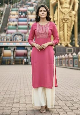 Pink Embroidery Rayon Kurta Set