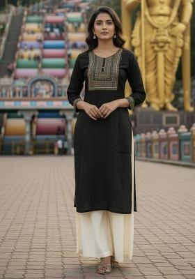 Black Embroidery Rayon Kurta Set