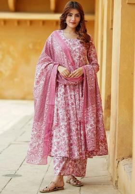 Pink Embroidery Rayon Kurta Set