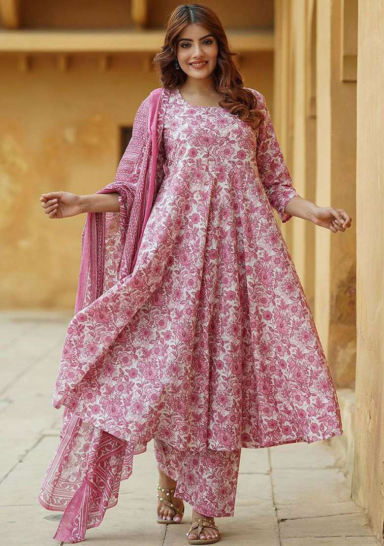 Pink Embroidery Rayon Kurta Set - Indya