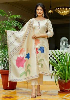 White Embroidery Silk Kurta Set