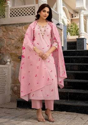 Pink Embroidery Viscose Kurta Set