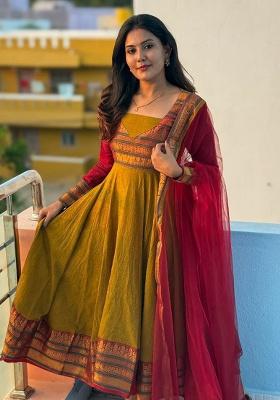 Golden Embroidery Silk Kurta Set