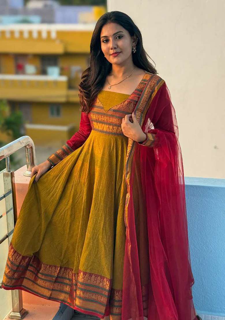 Golden Embroidery Silk Blend Kurta Set - Indya