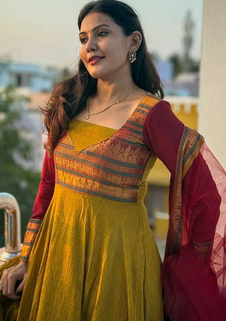 Golden Embroidery Silk Blend Kurta Set - Indya