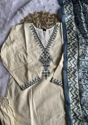 Beige Embroidery Cotton Kurta Set
