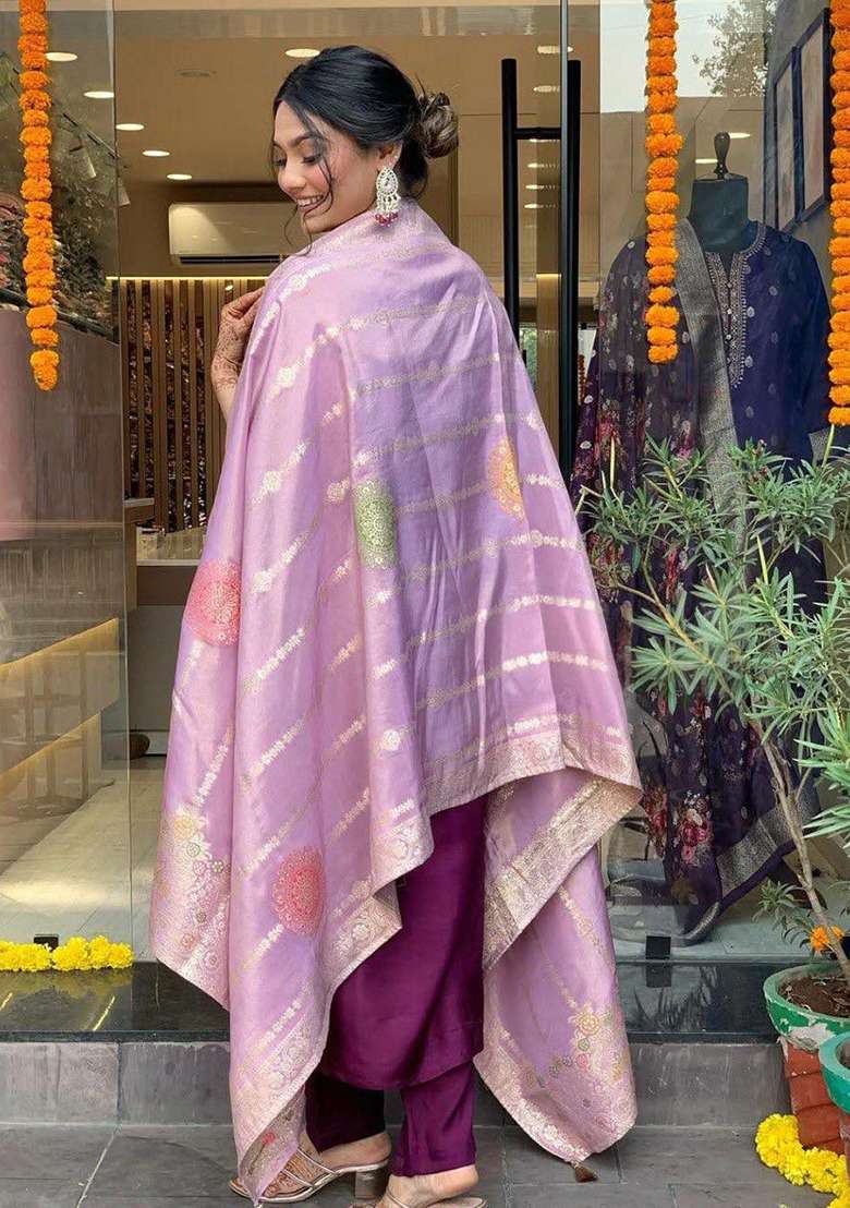 Purple Embroidery Viscose Kurta Set - Indya