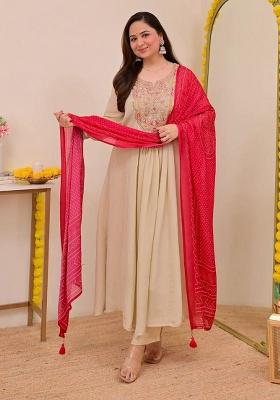 White Embroidery Silk Kurta Set