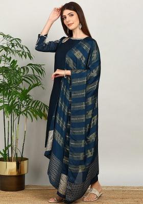Blue Embroidery Vichitra Kurta Set