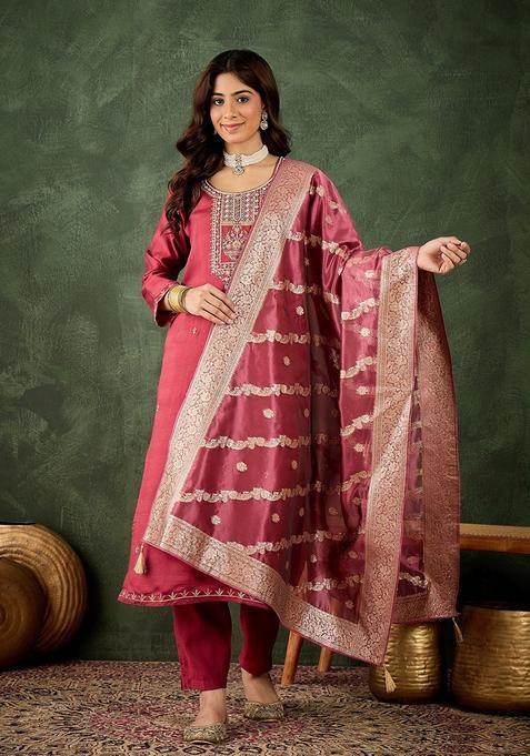 Dusty Embroidered Viscose Straight Kurta Set