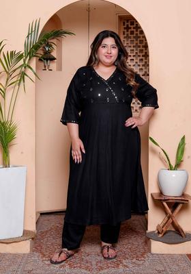 Black Mirror Work Rayon Kurta Set