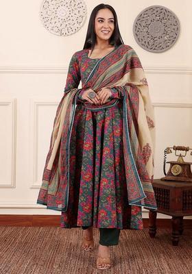 Multicolor Floral Print Viscose Anarkali Set