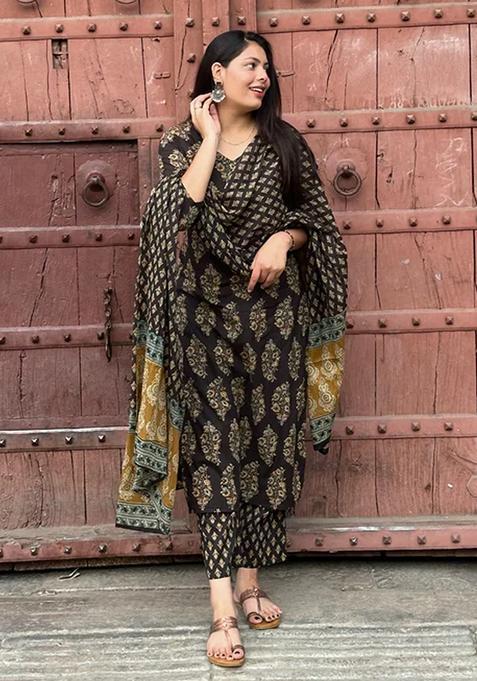 Black Printed Viscose Straight Kurta Set