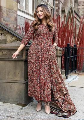 Maroon Printed Viscose Anarkali Set