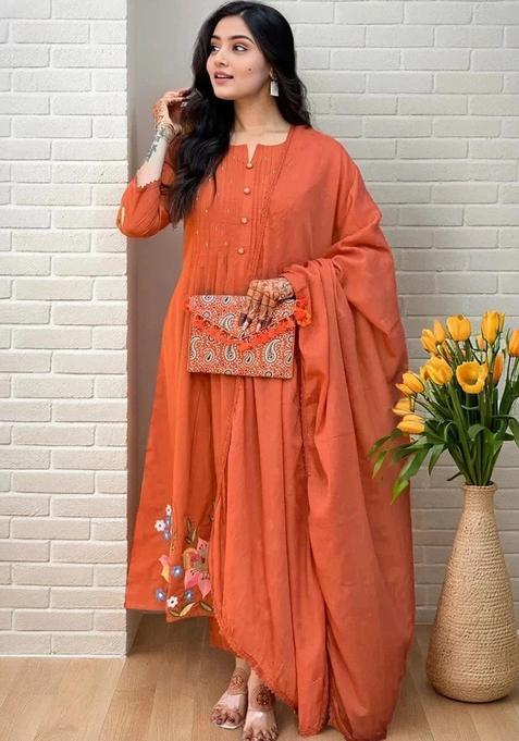 Rust Solid Cotton Sharara Set