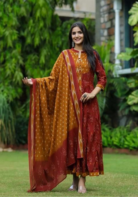 Multicolor Printed Cotton Straight Kurta Set