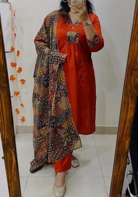 Rust Solid Cotton Straight Kurta Set