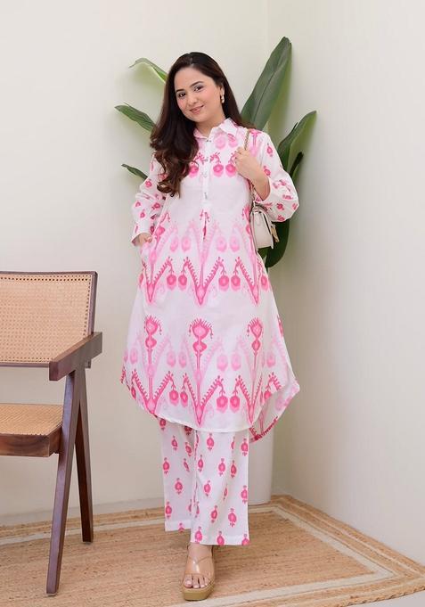 White Printed Cotton Co Ord Set