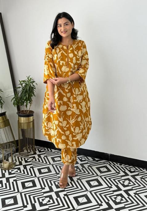 Yellow Floral Print Cotton Co Ord Set