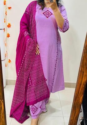 Purple Embroidered Cotton Straight Kurta Set