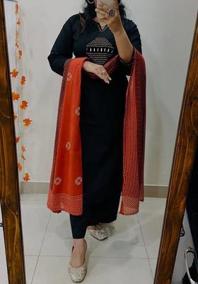 Black Embroidered Cotton Straight Kurta Set