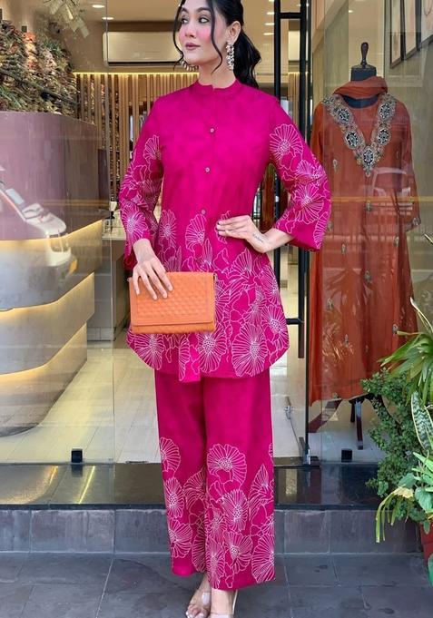 Pink Embroidered Cotton Co Ord Set
