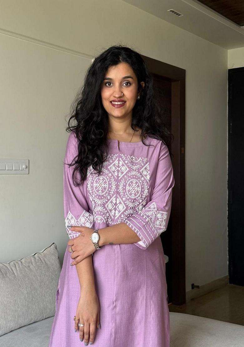 Purple Printed Cotton Kurta Set - Indya