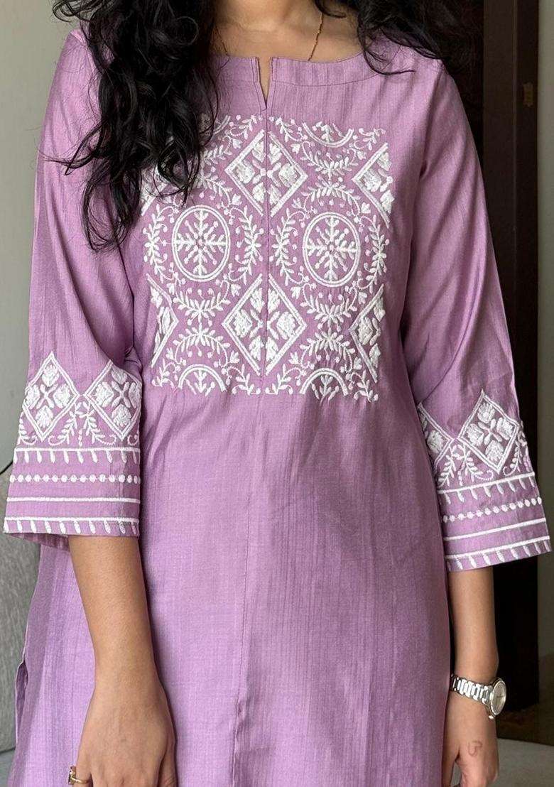 Purple Printed Cotton Kurta Set - Indya