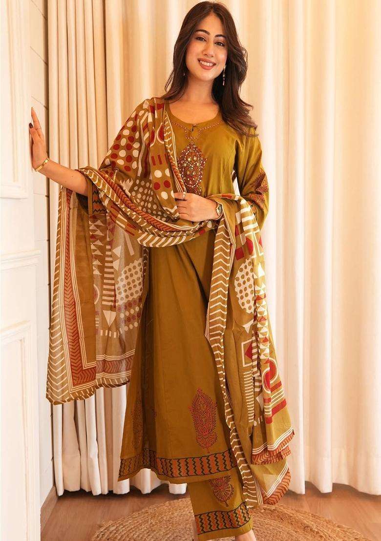 Yellow Solid Cotton Straight Kurta Set - Indya
