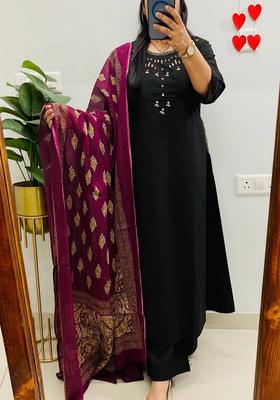 Black Embroidered Cotton Straight Kurta Set