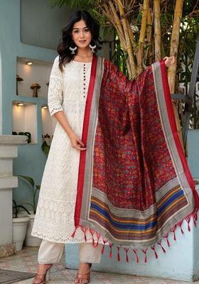White Chikankari Cotton Straight Kurta Set
