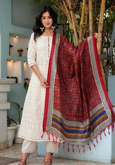 White Chikankari Cotton Straight Kurta Set