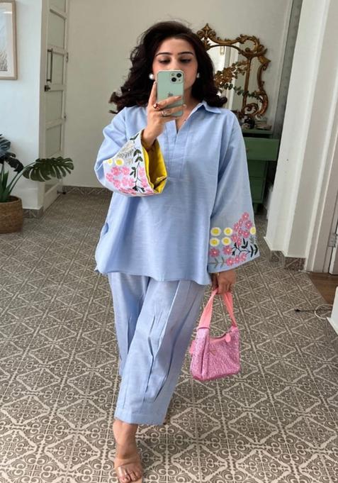 Purple Solid Cotton Co Ord Set