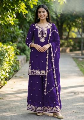 Violet Embroidery Silk Salwar Kameez