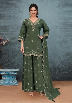Green Embroidery Silk Salwar Kameez