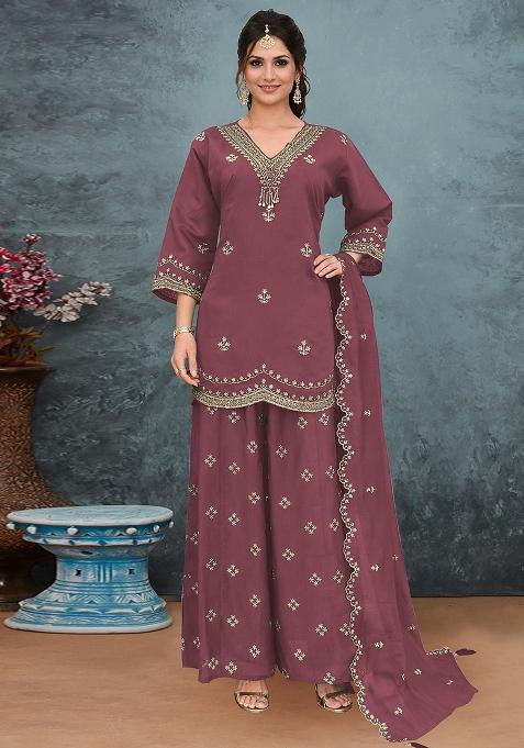 Purple Embroidery Silk Salwar Kameez