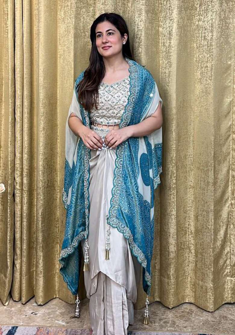 Blue Embroidery Silk Blend Salwar Kameez - Indya