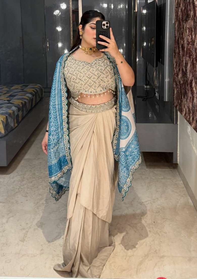 Blue Embroidery Silk Blend Salwar Kameez - Indya