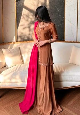 Brown Embroidery Silk Salwar Kameez