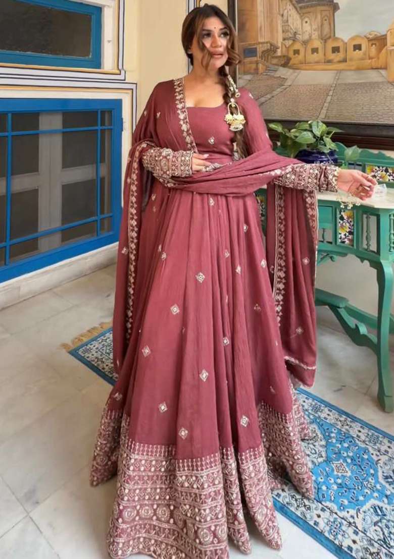 Pink Embroidery Silk Blend Salwar Kameez - Indya