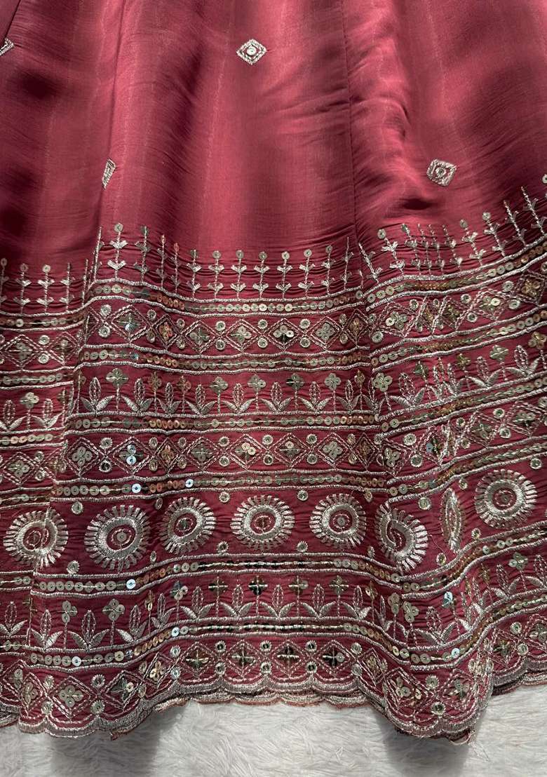 Pink Embroidery Silk Blend Salwar Kameez - Indya