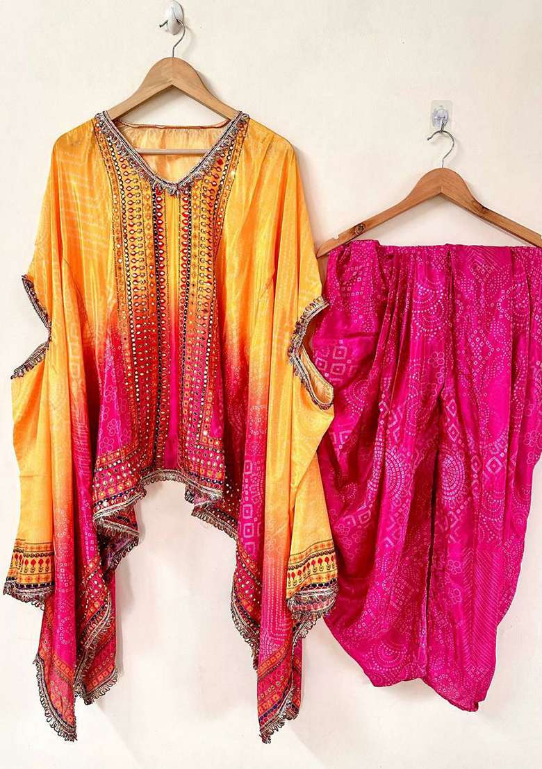 Yellow Embroidery Silk Blend Salwar Kameez - Indya