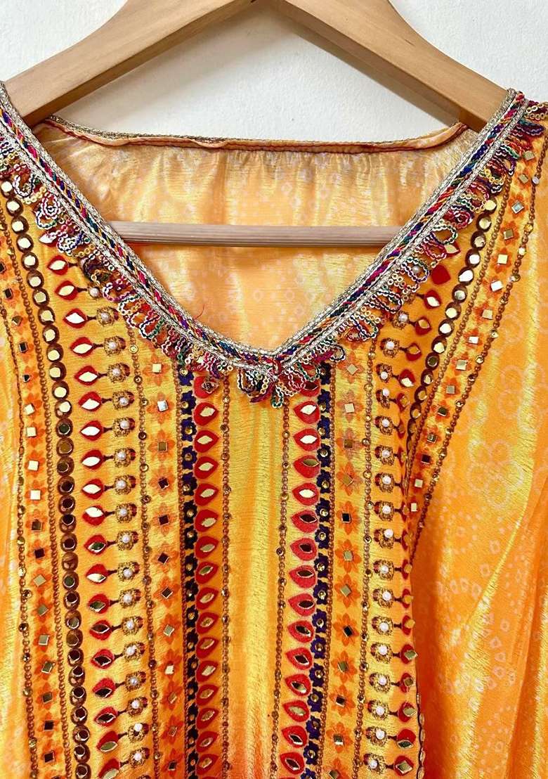 Yellow Embroidery Silk Blend Salwar Kameez - Indya
