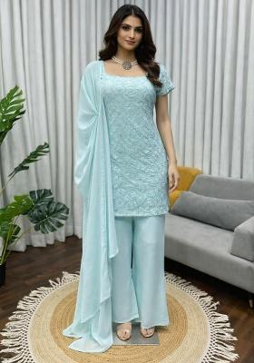 Blue Embroidery Georgette Salwar Kameez