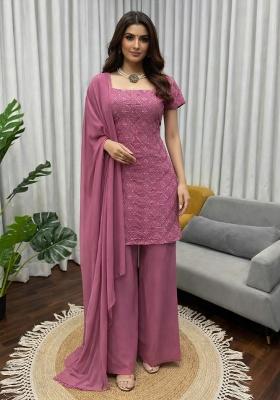 Purple Embroidery Georgette Salwar Kameez