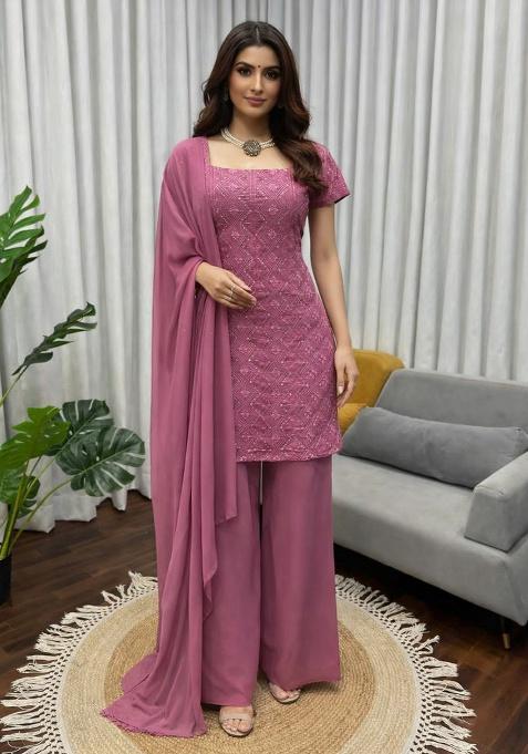 Purple Embroidery Georgette Salwar Kameez