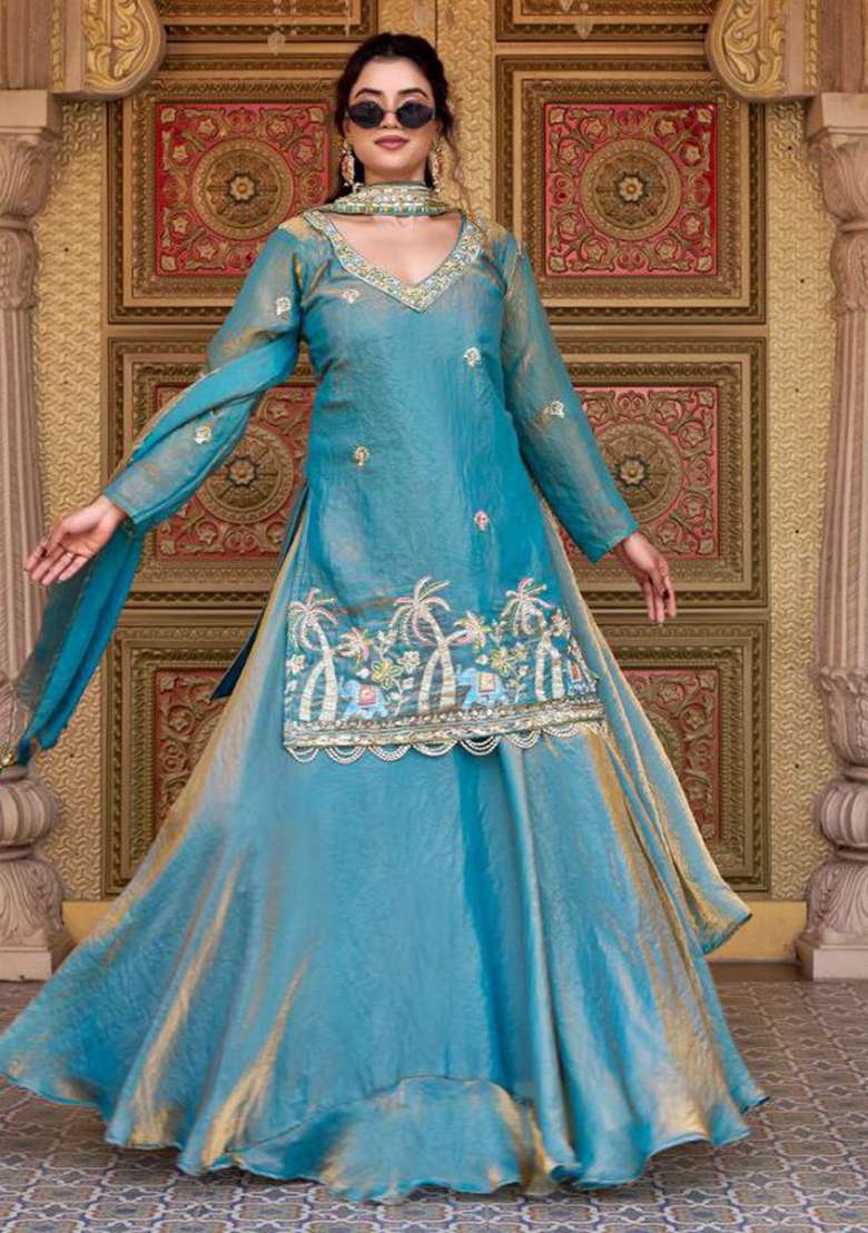 Blue Embroidery Fendy Salwar Kameez - Indya