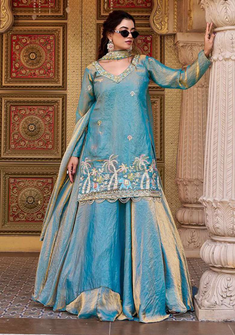 Blue Embroidery Fendy Salwar Kameez - Indya