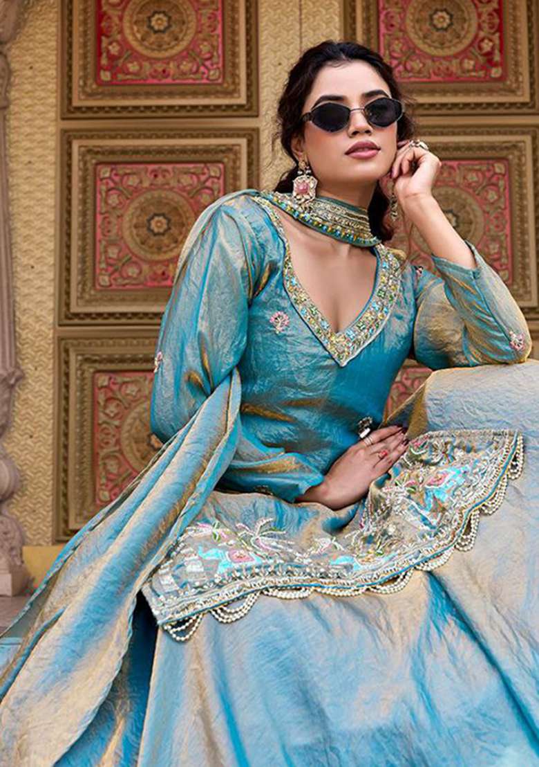 Blue Embroidery Fendy Salwar Kameez - Indya