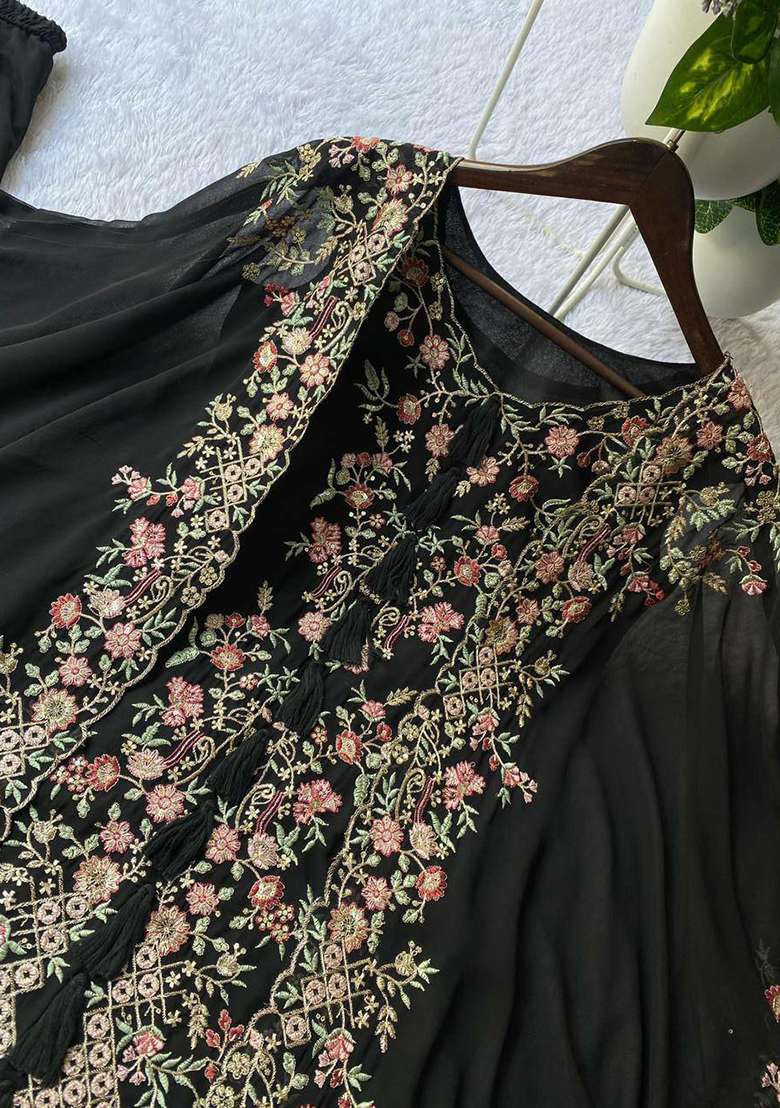 Black Embroidery Georgette Salwar Kameez - Indya